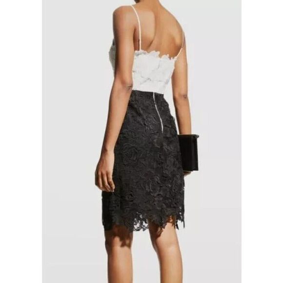 Milly Women's Sz 6 White/Black 3D Floral Lace Spaghetti-Strap Sheath Dress - Picture 13 of 13